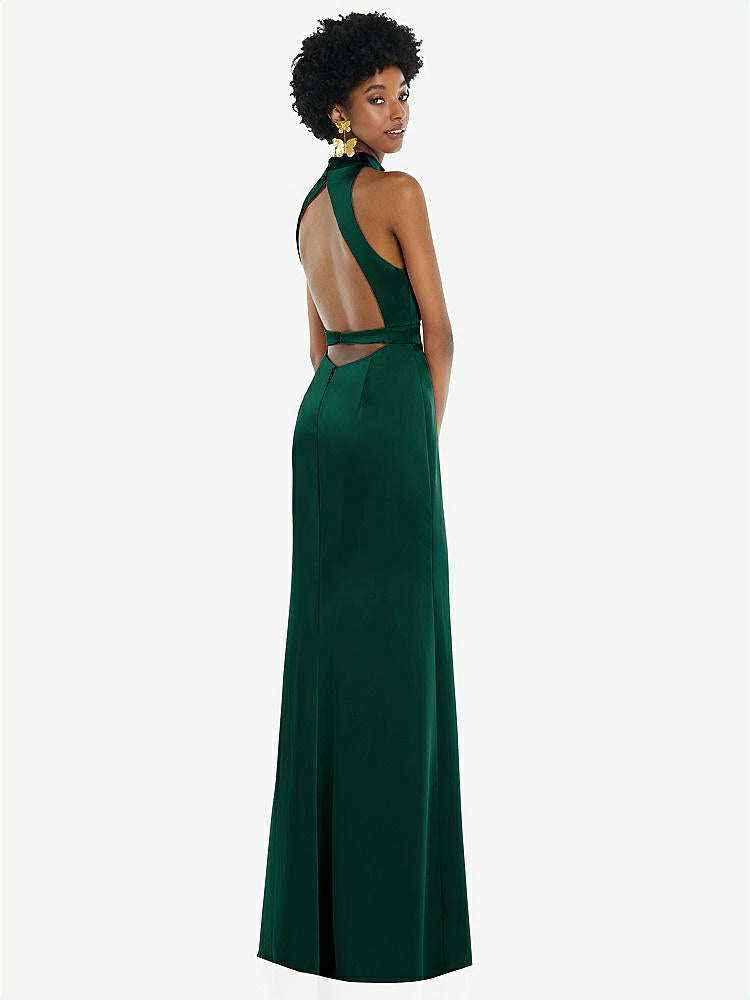 【STYLE: LB037】High Neck Backless Maxi Dress with Slim Belt【COLOR: Hunter Green】