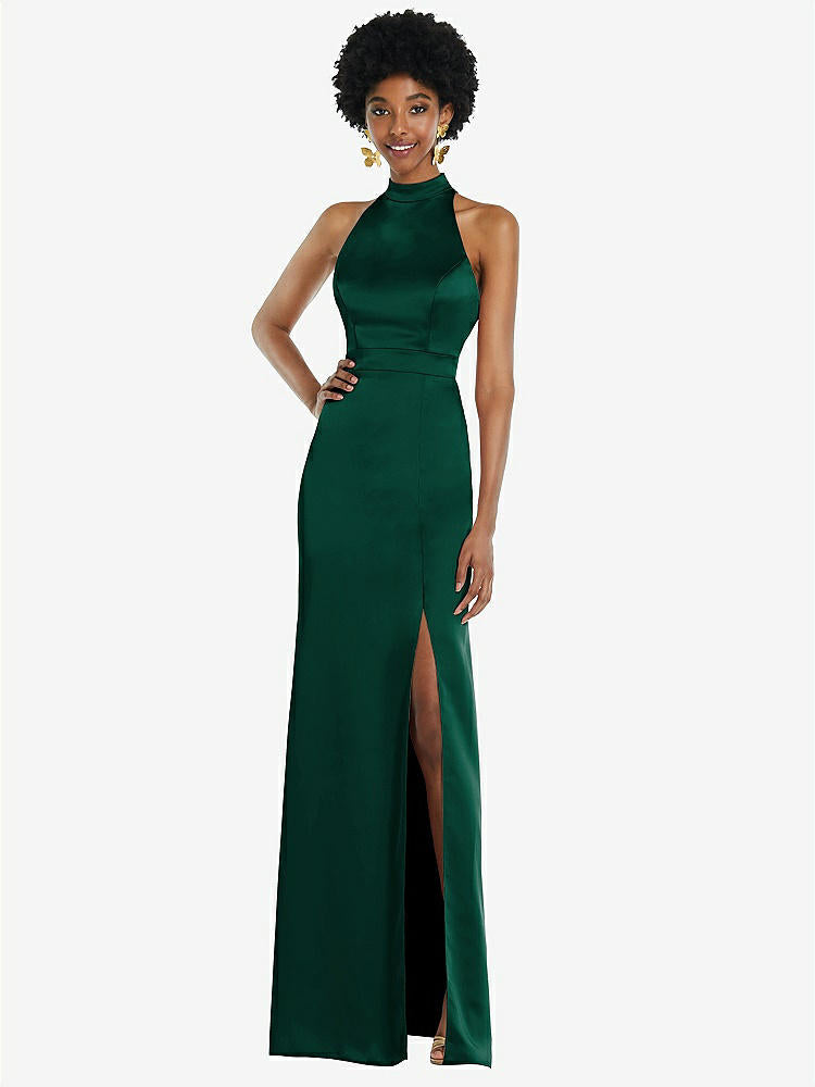 【STYLE: LB037】High Neck Backless Maxi Dress with Slim Belt【COLOR: Hunter Green】