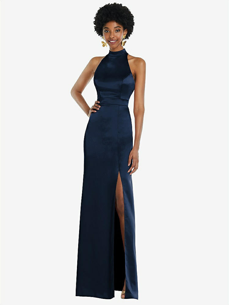【NEW】【STYLE: LB037】高 首 バックレス マキシ ドレス スリム ベルト【COLOR: Midnight Navy】【SIZE: 00-30W】
