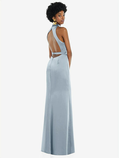 【NEW】【STYLE: LB037】高 首 バックレス マキシ ドレス スリム ベルト【COLOR: Mist】【SIZE: 00-30W】