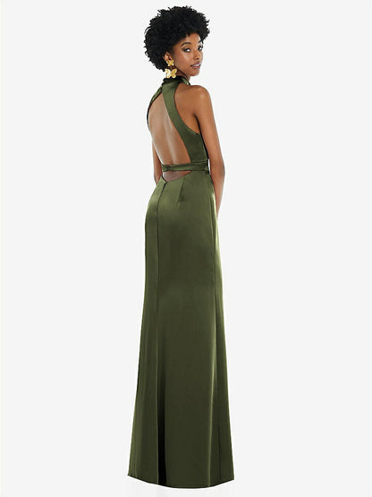 【NEW】【STYLE: LB037】高 首 バックレス マキシ ドレス スリム ベルト【COLOR: Olive Green】【SIZE: 00-30W】