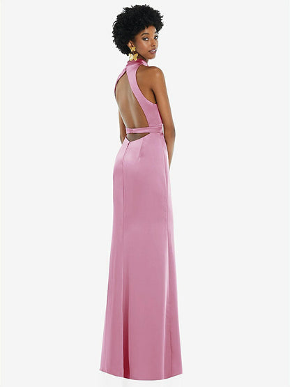 【NEW】【STYLE: LB037】高 首 バックレス マキシ ドレス スリム ベルト【COLOR: Powder Pink】【SIZE: 00-30W】