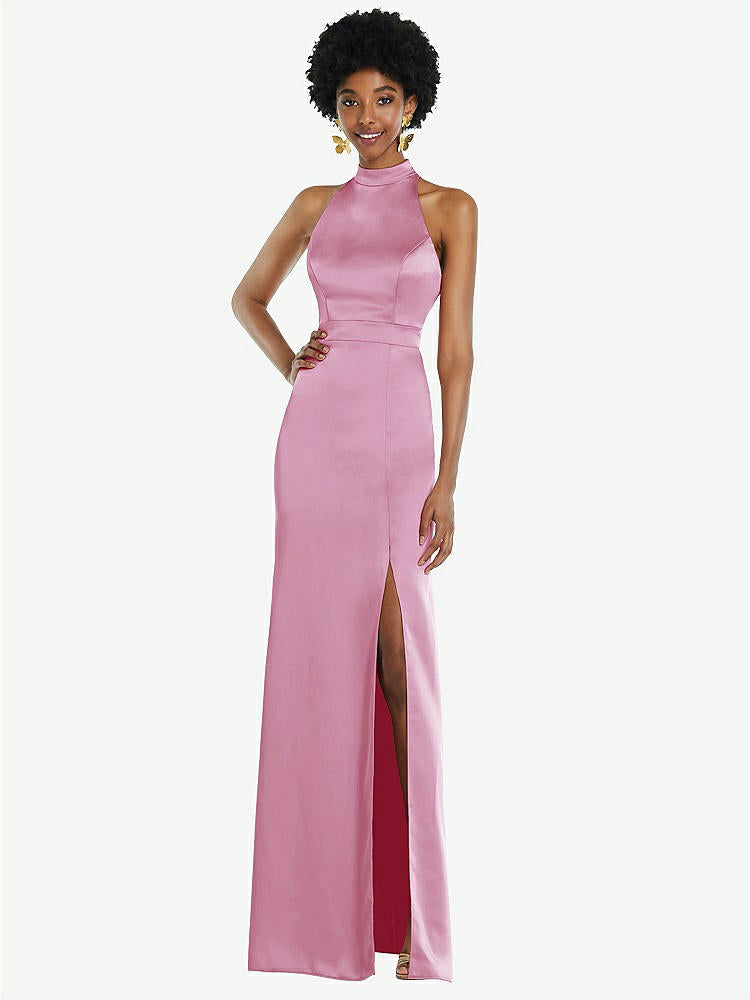 【NEW】【STYLE: LB037】高 首 バックレス マキシ ドレス スリム ベルト【COLOR: Powder Pink】【SIZE: 00-30W】