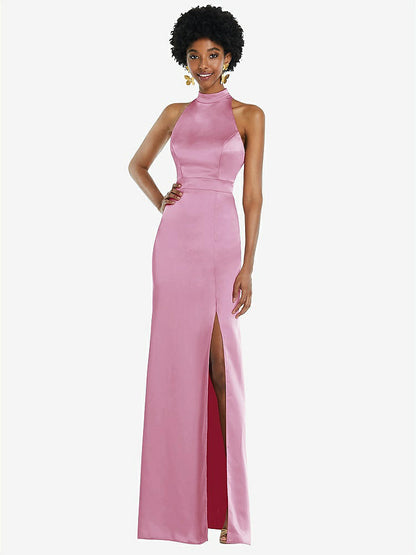 【NEW】【STYLE: LB037】高 首 バックレス マキシ ドレス スリム ベルト【COLOR: Powder Pink】【SIZE: 00-30W】