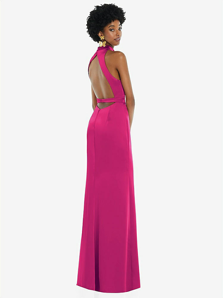 【NEW】【STYLE: LB037】高 首 バックレス マキシ ドレス スリム ベルト【COLOR: Think Pink】【SIZE: 00-30W】