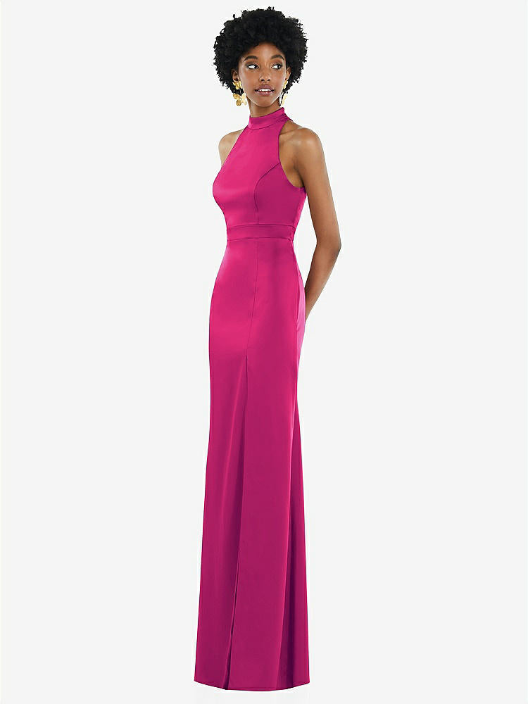【NEW】【STYLE: LB037】高 首 バックレス マキシ ドレス スリム ベルト【COLOR: Think Pink】【SIZE: 00-30W】