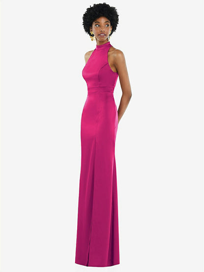 【NEW】【STYLE: LB037】高 首 バックレス マキシ ドレス スリム ベルト【COLOR: Think Pink】【SIZE: 00-30W】