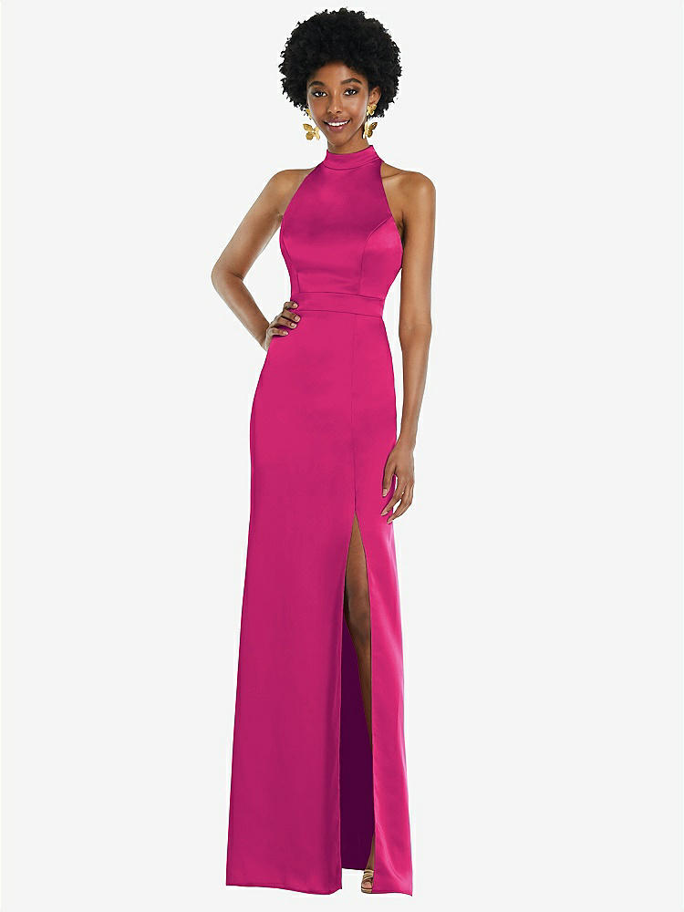 【NEW】【STYLE: LB037】高 首 バックレス マキシ ドレス スリム ベルト【COLOR: Think Pink】【SIZE: 00-30W】