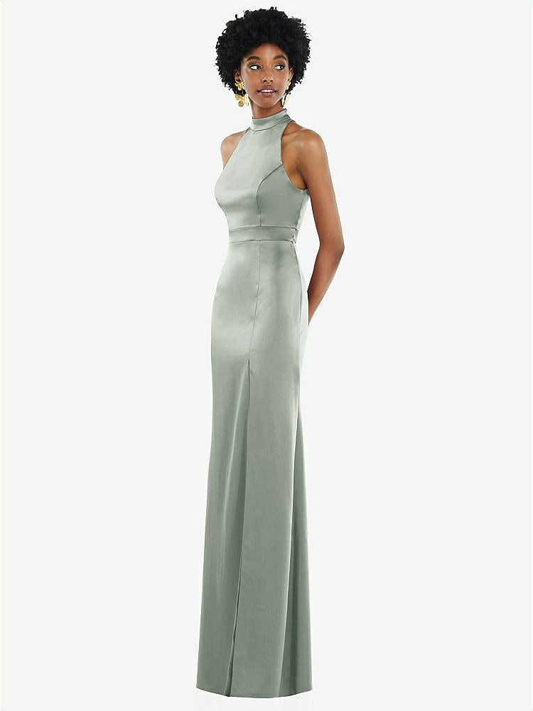 【STYLE: LB037】High Neck Backless Maxi Dress with Slim Belt【COLOR: Willow Green】