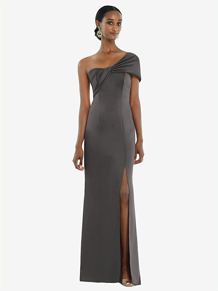 【STYLE: 3100】Twist Cuff One-Shoulder Princess Line Trumpet Gown【COLOR: Caviar Gray】