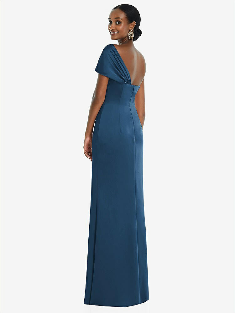 【STYLE: 3100】Twist Cuff One-Shoulder Princess Line Trumpet Gown【COLOR: Dusk Blue】