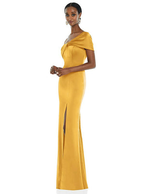 【STYLE: 3100】Twist Cuff One-Shoulder Princess Line Trumpet Gown【COLOR: NYC Yellow】