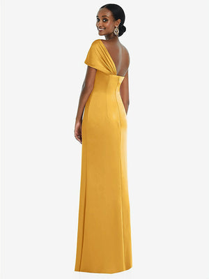【STYLE: 3100】Twist Cuff One-Shoulder Princess Line Trumpet Gown【COLOR: NYC Yellow】