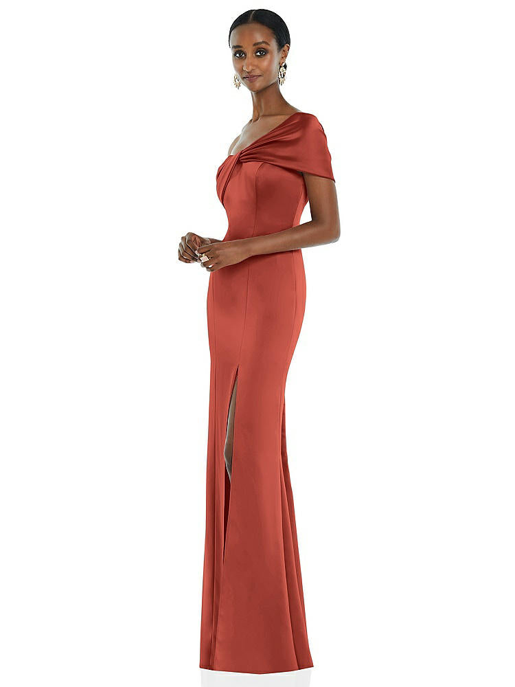 【STYLE: 3100】Twist Cuff One-Shoulder Princess Line Trumpet Gown【COLOR: Amber Sunset】