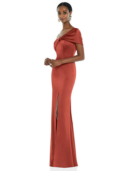 【STYLE: 3100】Twist Cuff One-Shoulder Princess Line Trumpet Gown【COLOR: Amber Sunset】
