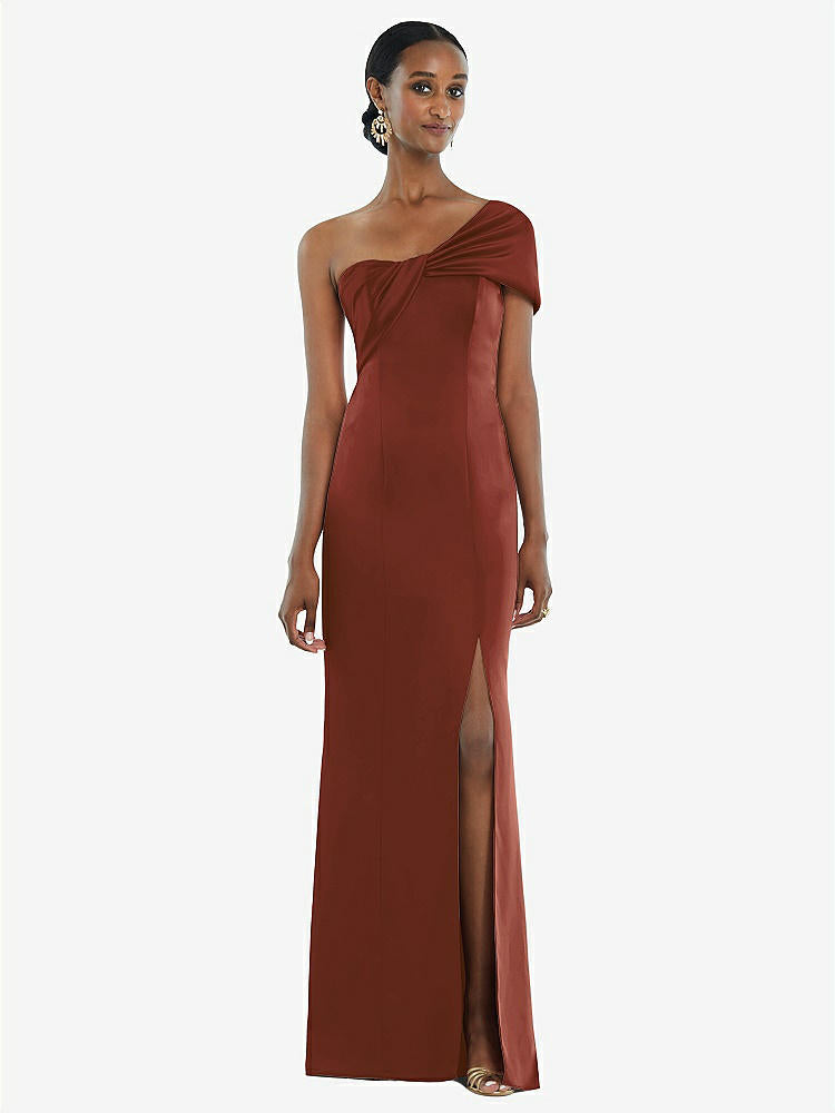 【STYLE: 3100】Twist Cuff One-Shoulder Princess Line Trumpet Gown【COLOR: Auburn Moon】