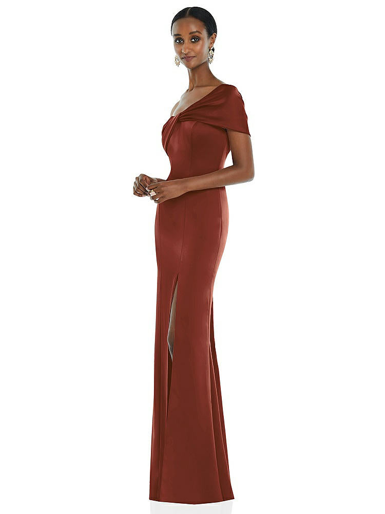 【STYLE: 3100】Twist Cuff One-Shoulder Princess Line Trumpet Gown【COLOR: Auburn Moon】