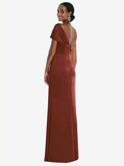 【STYLE: 3100】Twist Cuff One-Shoulder Princess Line Trumpet Gown【COLOR: Auburn Moon】