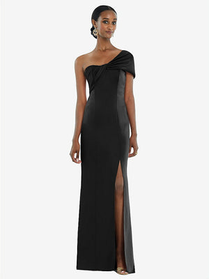 【STYLE: 3100】Twist Cuff One-Shoulder Princess Line Trumpet Gown【COLOR: Black】