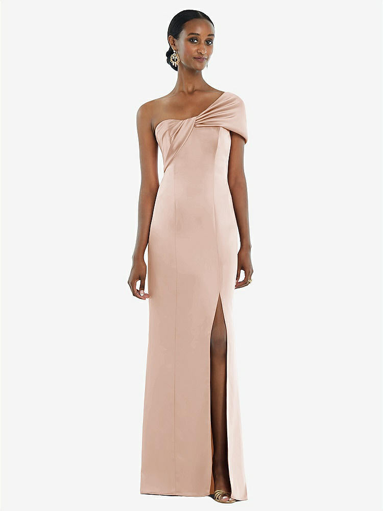 【STYLE: 3100】Twist Cuff One-Shoulder Princess Line Trumpet Gown【COLOR: Cameo】