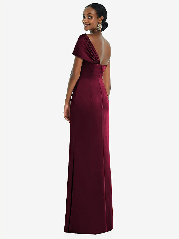 【STYLE: 3100】Twist Cuff One-Shoulder Princess Line Trumpet Gown【COLOR: Cabernet】