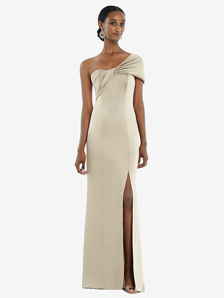 【STYLE: 3100】Twist Cuff One-Shoulder Princess Line Trumpet Gown【COLOR: Champagne】