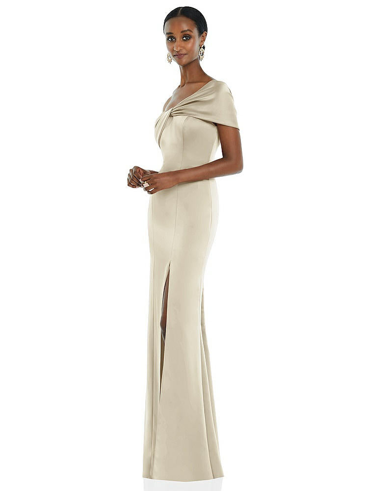 【STYLE: 3100】Twist Cuff One-Shoulder Princess Line Trumpet Gown【COLOR: Champagne】
