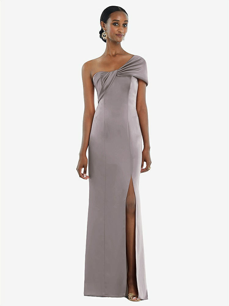 【STYLE: 3100】Twist Cuff One-Shoulder Princess Line Trumpet Gown【COLOR: Cashmere Gray】