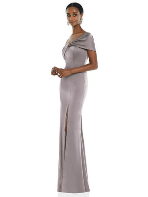 【STYLE: 3100】Twist Cuff One-Shoulder Princess Line Trumpet Gown【COLOR: Cashmere Gray】