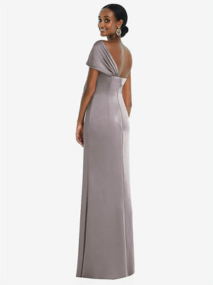 【STYLE: 3100】Twist Cuff One-Shoulder Princess Line Trumpet Gown【COLOR: Cashmere Gray】