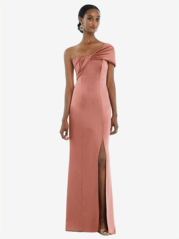 【STYLE: 3100】Twist Cuff One-Shoulder Princess Line Trumpet Gown【COLOR: Desert Rose】
