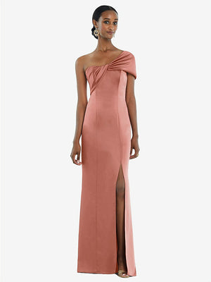 【NEW】【STYLE: 3100】ツイスト カフ ワンショルダー プリンセス ライン トランペット ガウン【COLOR: Desert Rose】【SIZE: 00-30W】