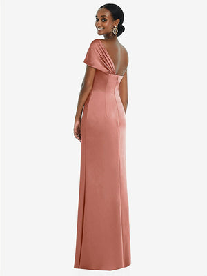 【NEW】【STYLE: 3100】ツイスト カフ ワンショルダー プリンセス ライン トランペット ガウン【COLOR: Desert Rose】【SIZE: 00-30W】