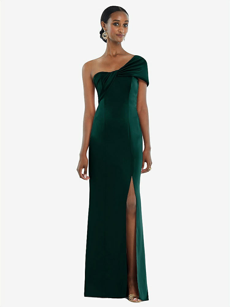 【STYLE: 3100】Twist Cuff One-Shoulder Princess Line Trumpet Gown【COLOR: Evergreen】