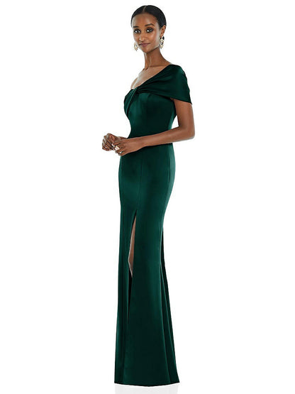 【STYLE: 3100】Twist Cuff One-Shoulder Princess Line Trumpet Gown【COLOR: Evergreen】