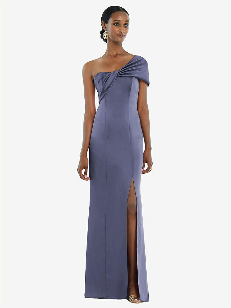 【STYLE: 3100】Twist Cuff One-Shoulder Princess Line Trumpet Gown【COLOR: French Blue】