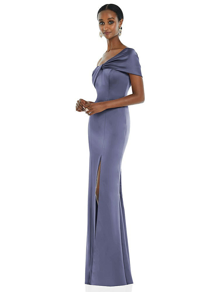 【STYLE: 3100】Twist Cuff One-Shoulder Princess Line Trumpet Gown【COLOR: French Blue】