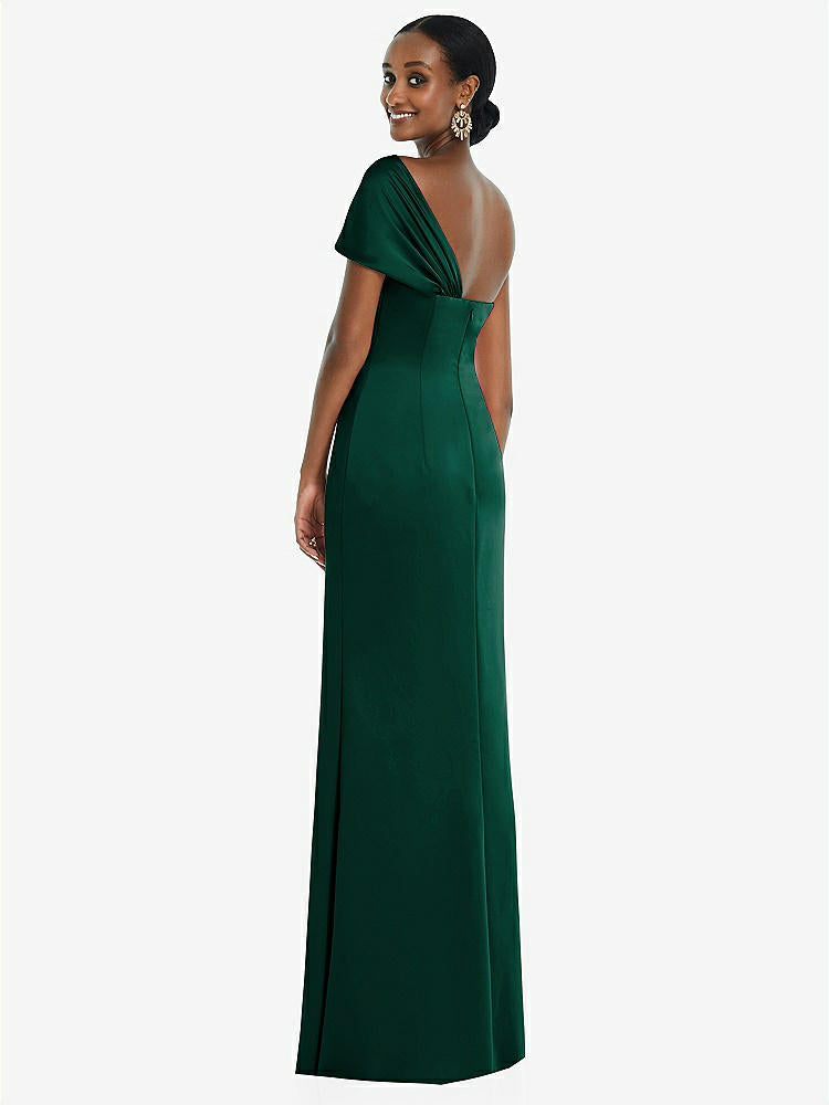 【STYLE: 3100】Twist Cuff One-Shoulder Princess Line Trumpet Gown【COLOR: Hunter Green】