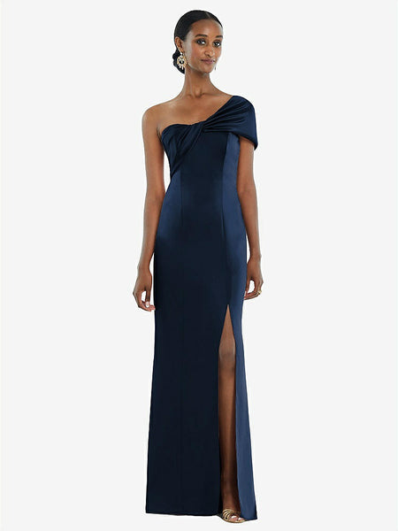 Mac Duggal ワンショルダー 美ラインドレス トランペットガウン レッド ワンショルダー ドレープ トランペット ガウン - Mac Duggal