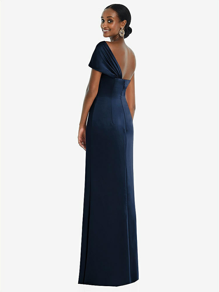 【STYLE: 3100】Twist Cuff One-Shoulder Princess Line Trumpet Gown【COLOR: Midnight Navy】