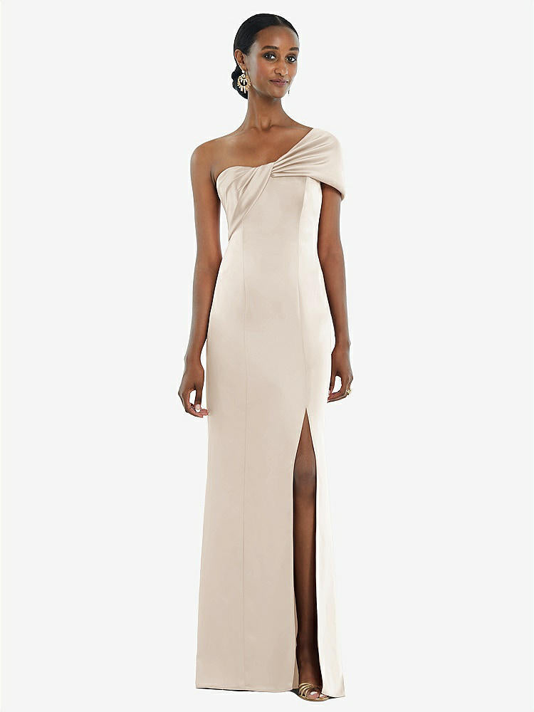 【STYLE: 3100】Twist Cuff One-Shoulder Princess Line Trumpet Gown【COLOR: Oat】