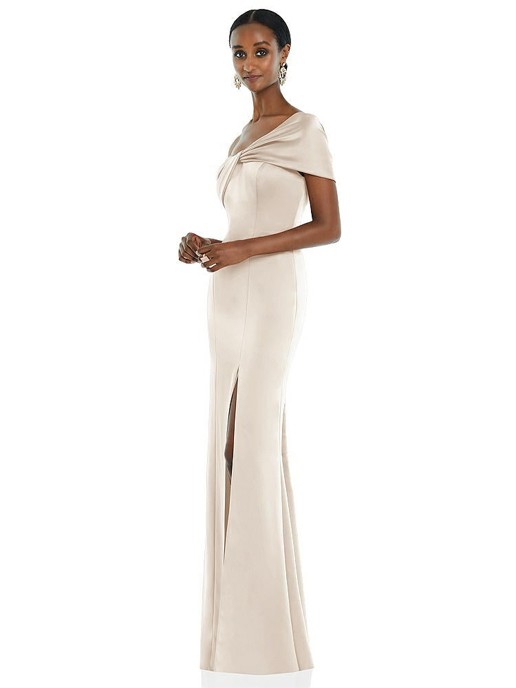 【STYLE: 3100】Twist Cuff One-Shoulder Princess Line Trumpet Gown【COLOR: Oat】