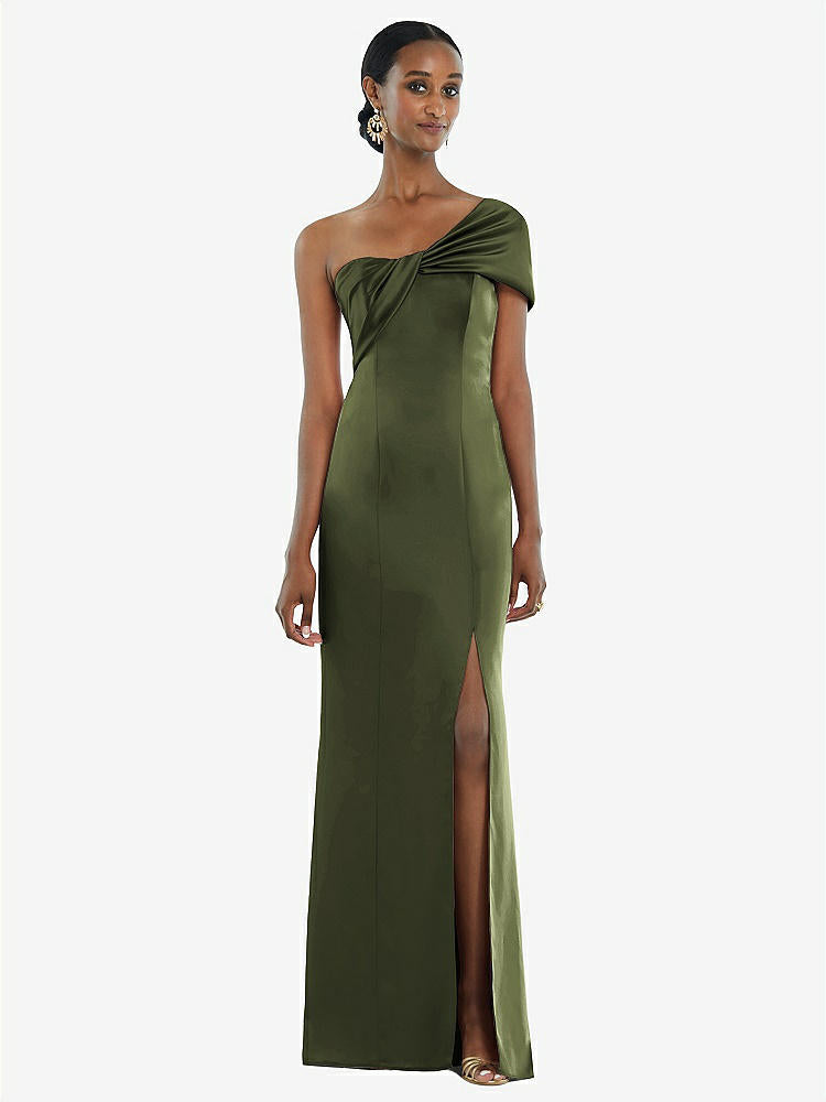【STYLE: 3100】Twist Cuff One-Shoulder Princess Line Trumpet Gown【COLOR: Olive Green】