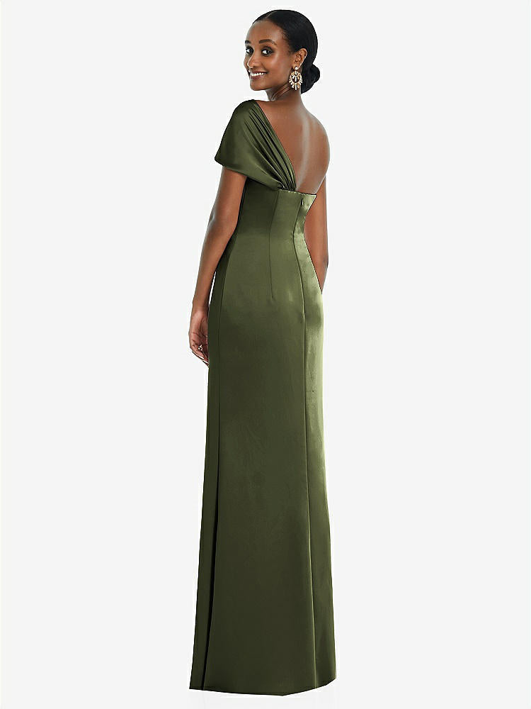 【STYLE: 3100】Twist Cuff One-Shoulder Princess Line Trumpet Gown【COLOR: Olive Green】