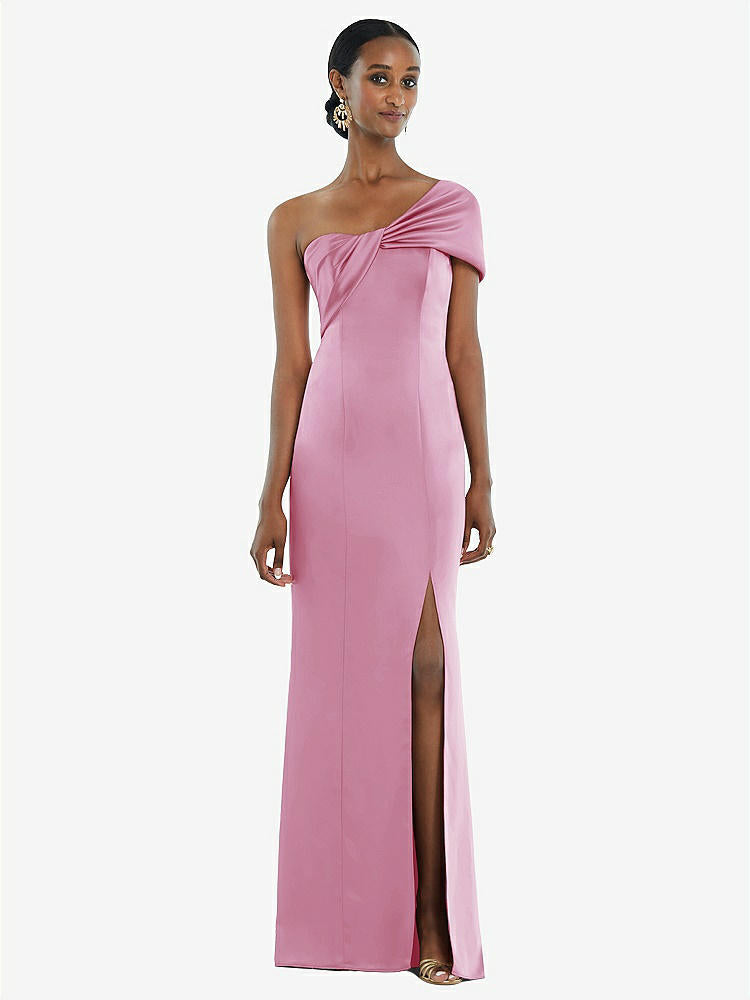 【STYLE: 3100】Twist Cuff One-Shoulder Princess Line Trumpet Gown【COLOR: Powder Pink】