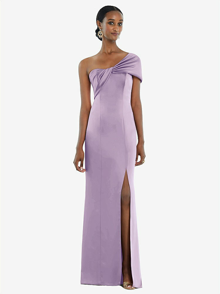 【STYLE: 3100】Twist Cuff One-Shoulder Princess Line Trumpet Gown【COLOR: Pale Purple】