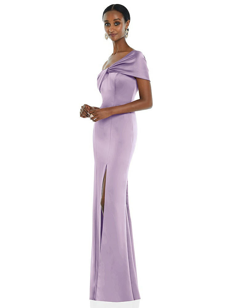 【STYLE: 3100】Twist Cuff One-Shoulder Princess Line Trumpet Gown【COLOR: Pale Purple】