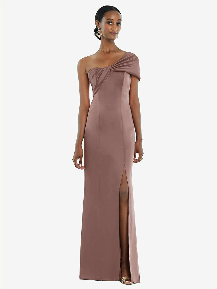 【STYLE: 3100】Twist Cuff One-Shoulder Princess Line Trumpet Gown【COLOR: Sienna】