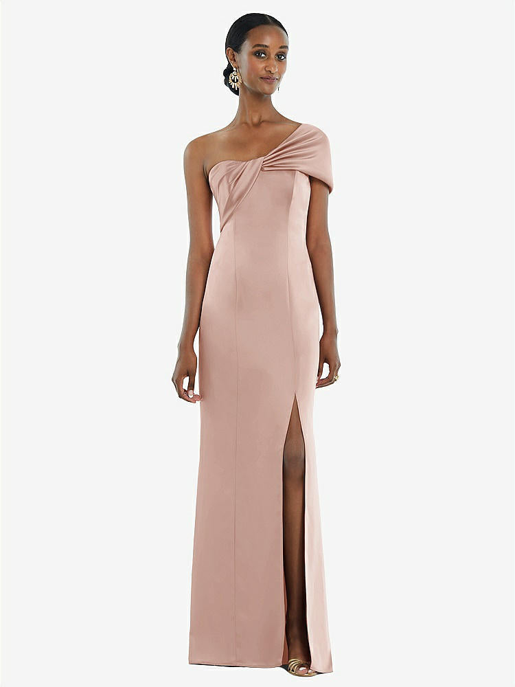【STYLE: 3100】Twist Cuff One-Shoulder Princess Line Trumpet Gown【COLOR: Toasted Sugar】