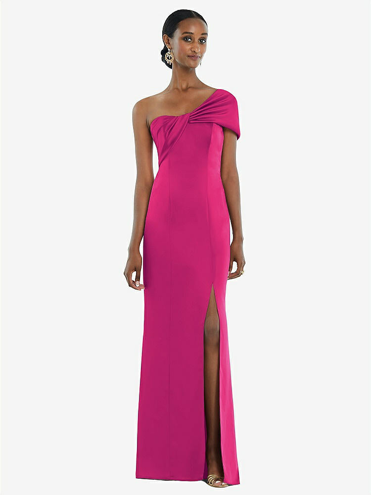 【NEW】【STYLE: 3100】ツイスト カフ ワンショルダー プリンセス ライン トランペット ガウン【COLOR: Think Pink】【SIZE: 00-30W】